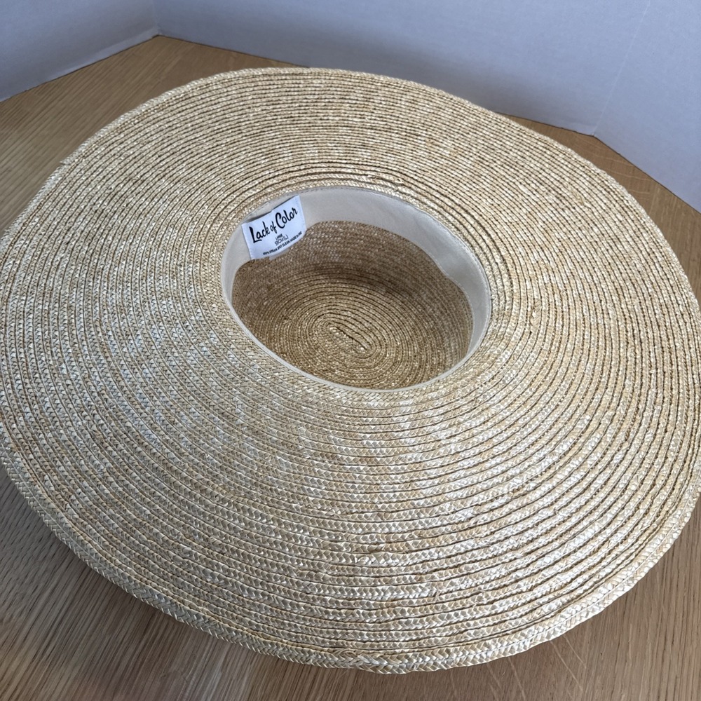 Lack of Color Spencer Straw Boater Hat Size Lg 59cm Wide Tan Beachy Oversized - Picture 4 of 9
